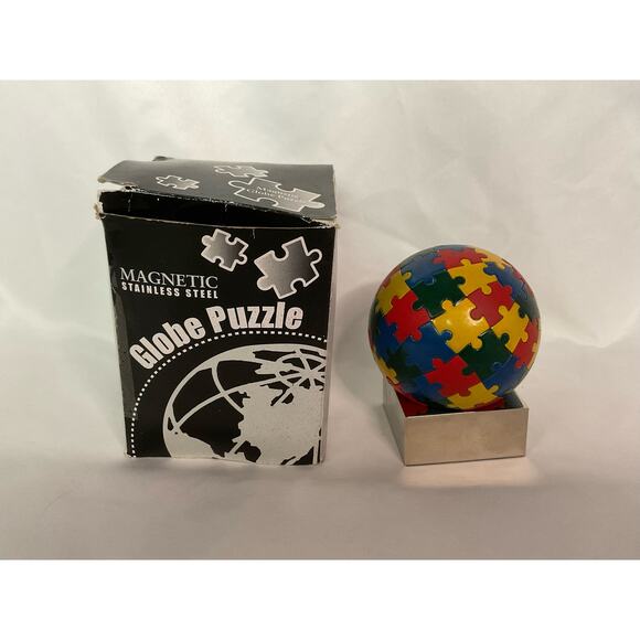 MAGNETIC MULTICOLOR Stainless Steel GLOBE JIGSAW PUZZLE Desk World Paper Weight - Picture 1 of 11
